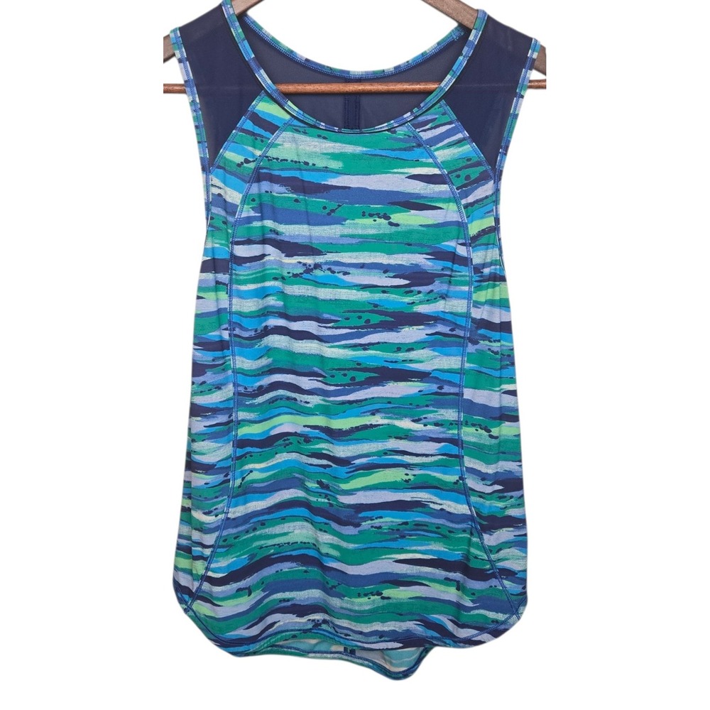 Lululemon Blue Green Stripe Mesh Back Athletic Tank Top Womens Size 6?